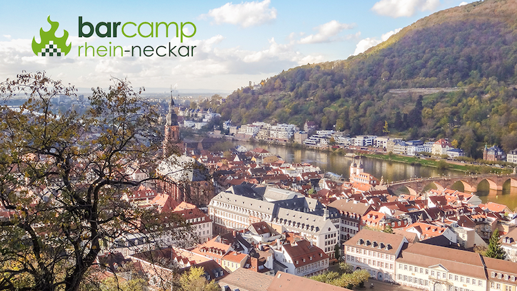Bild der Heidelberger Altstadt mit dem Logo des Barcamp Rhein-Neckar